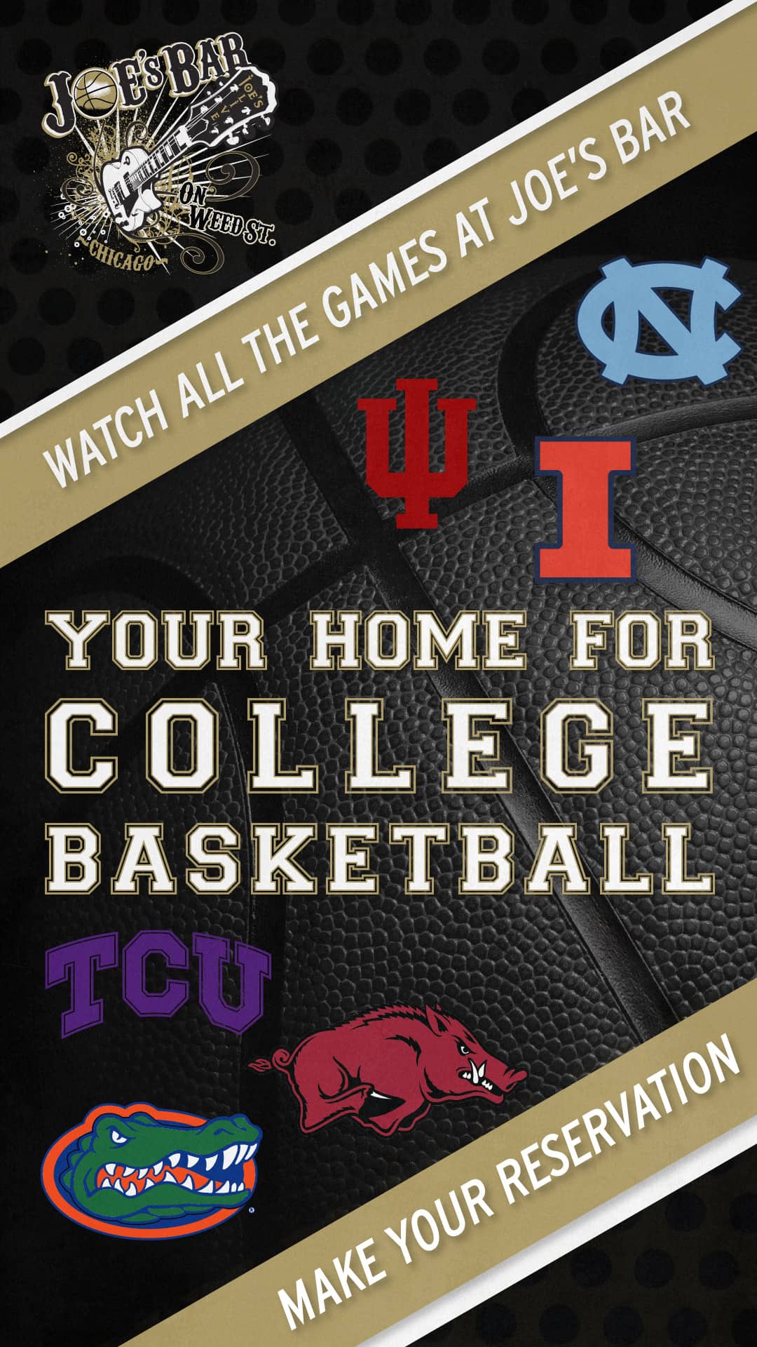 Poster To Reserve Your Table For College Basketball Games at Joe's on Weed St.