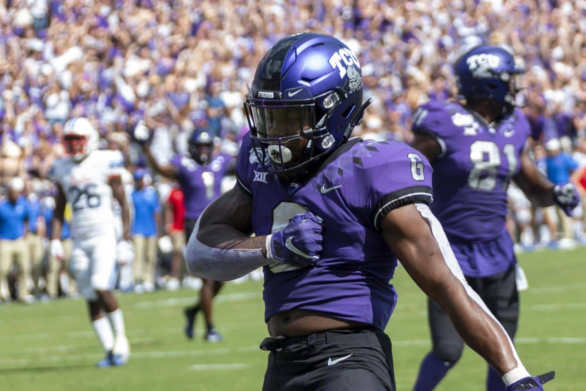 TCU Horned Frogs football player celebrating