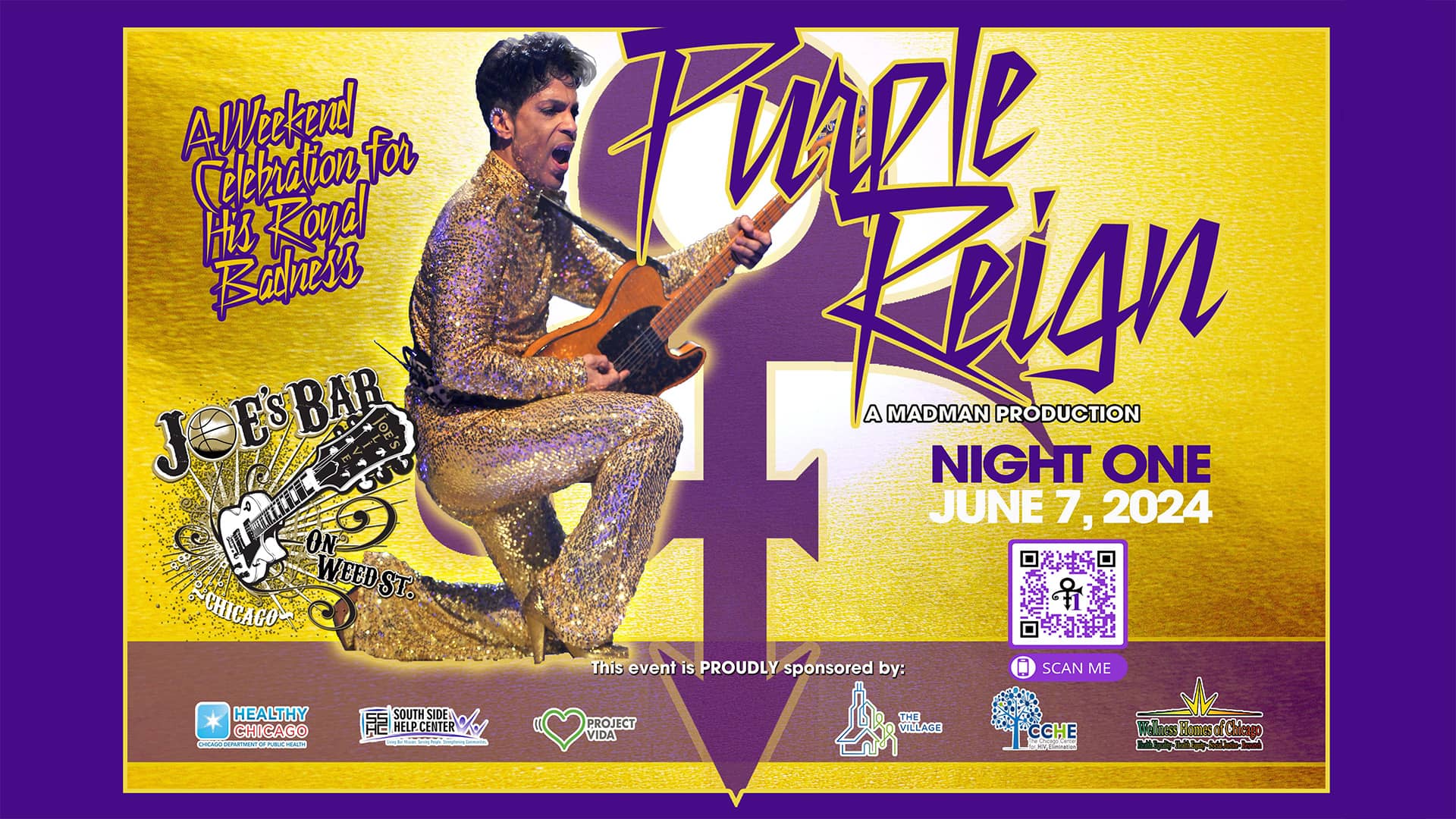 Poster for Purple Reign: A Birthday Celebration For His Royal Badness on June 7, 2024 at Joe's on Weed St.